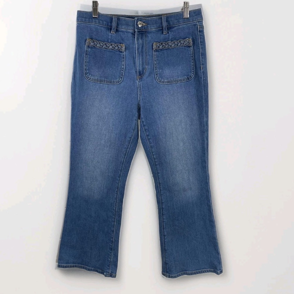 LOFT Jeans Womens 8 Petite 29 Blue The Kick Crop Braided Pockets‎ Kick Flare